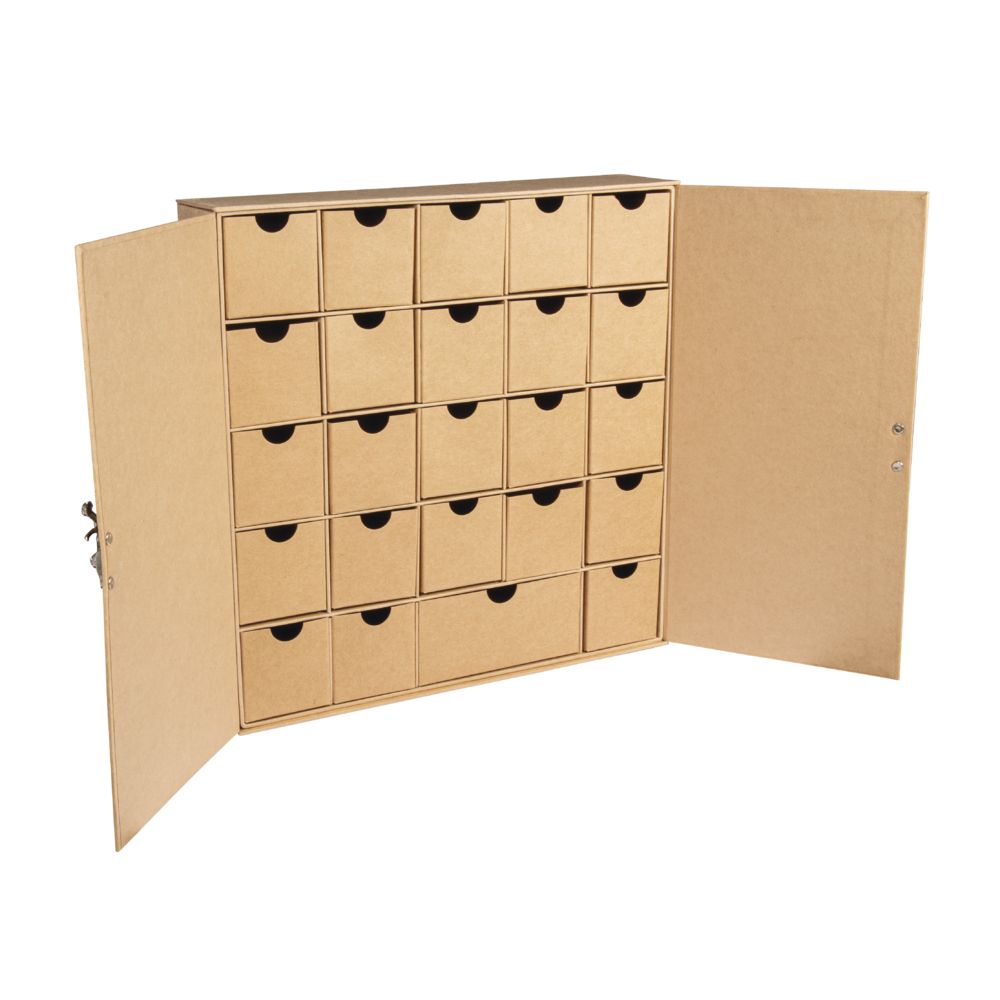 Pappmaché Adventskalender 29,6x29,6x6,5cm Schränkchen kraftpapier Pappmaché Adventskalender 29,6x29,6x6,5cm Schränkchen kraftpapier