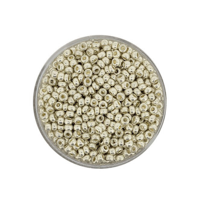 Metallic Rocailles silberfarben 2,6mm 17g/Dose Glasperlen Metallic Rocailles silberfarben 2,6mm 17g/Dose Glasperlen