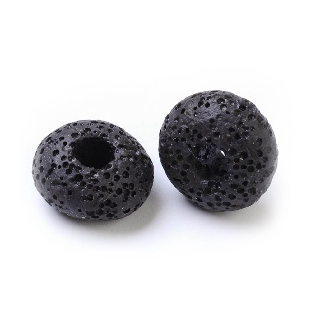 Lava Perle Rondell schwarz, 15x9mm, Lochbohrung 5mm Großloch, per Stück