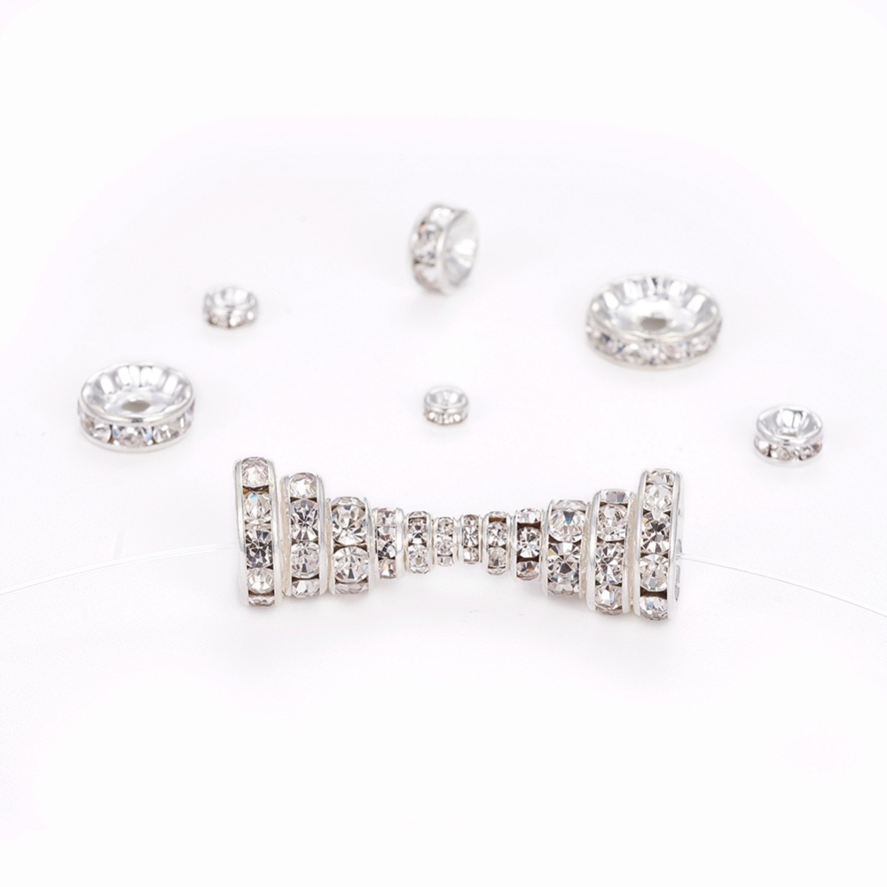 Rondell-Set Brass Rhinestone Spacer Beads silber  8x2cm 120Stk.