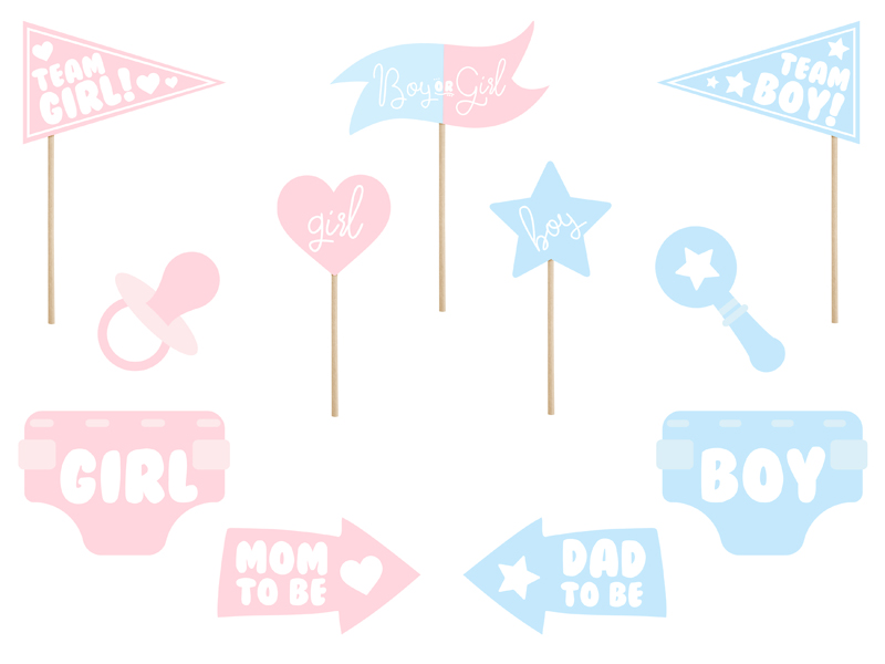Gender Reveal Party Props Photo Booth Accessoires Babyparty pink/blue 11 Teile 14-26cm 