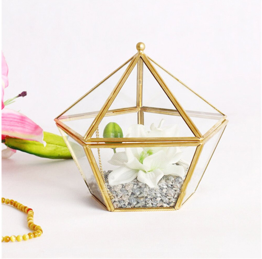 Glass Ring Box Glasschatulle gold geometrisch 12x11x12cm 