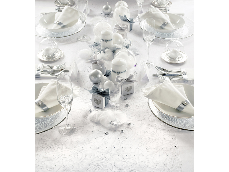 Tischläufer printed Organza Ornamente weiß 0,48x9m