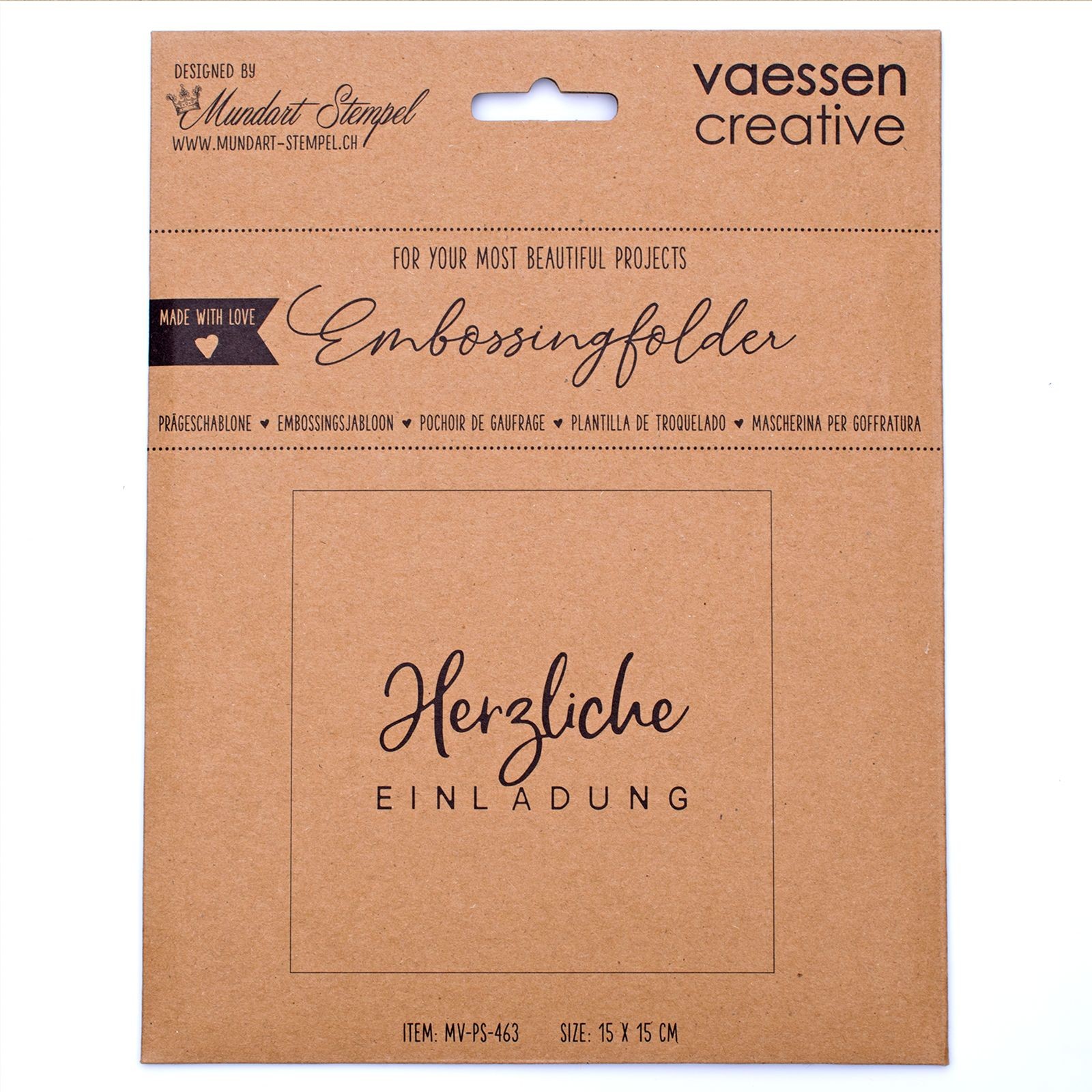 Prägeschablone Herzliche Einladung Mundart Stempel Embossingfolder 15x15cm