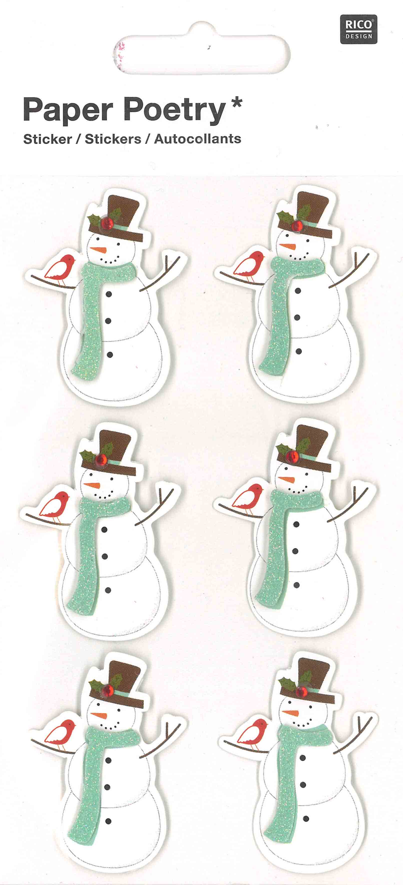 Paper Poetry Sticker Papiersticker 3D Sticker, Schneemann