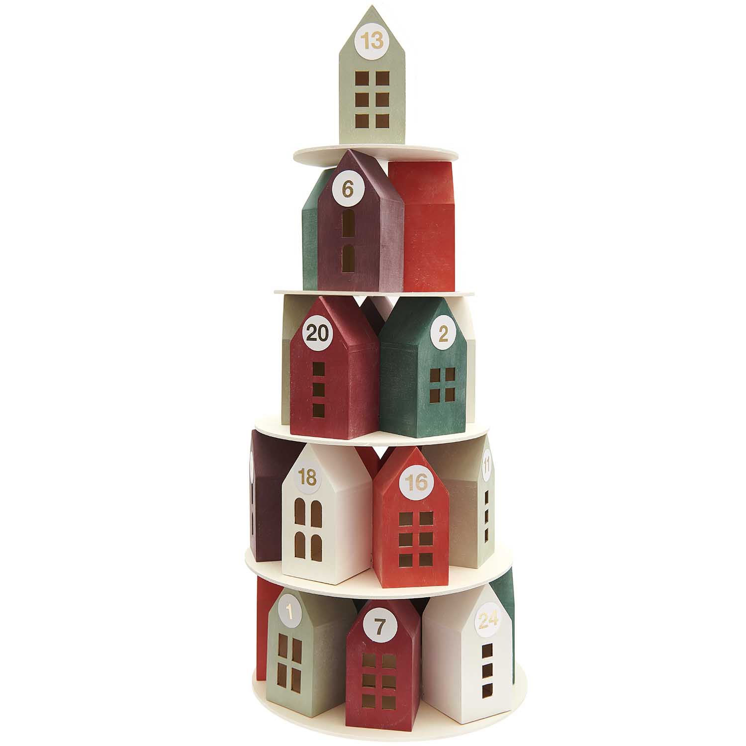 Adventskalender "Holz-Haus-Pyramide" 29 Teilen FSC 100% 51x23cm