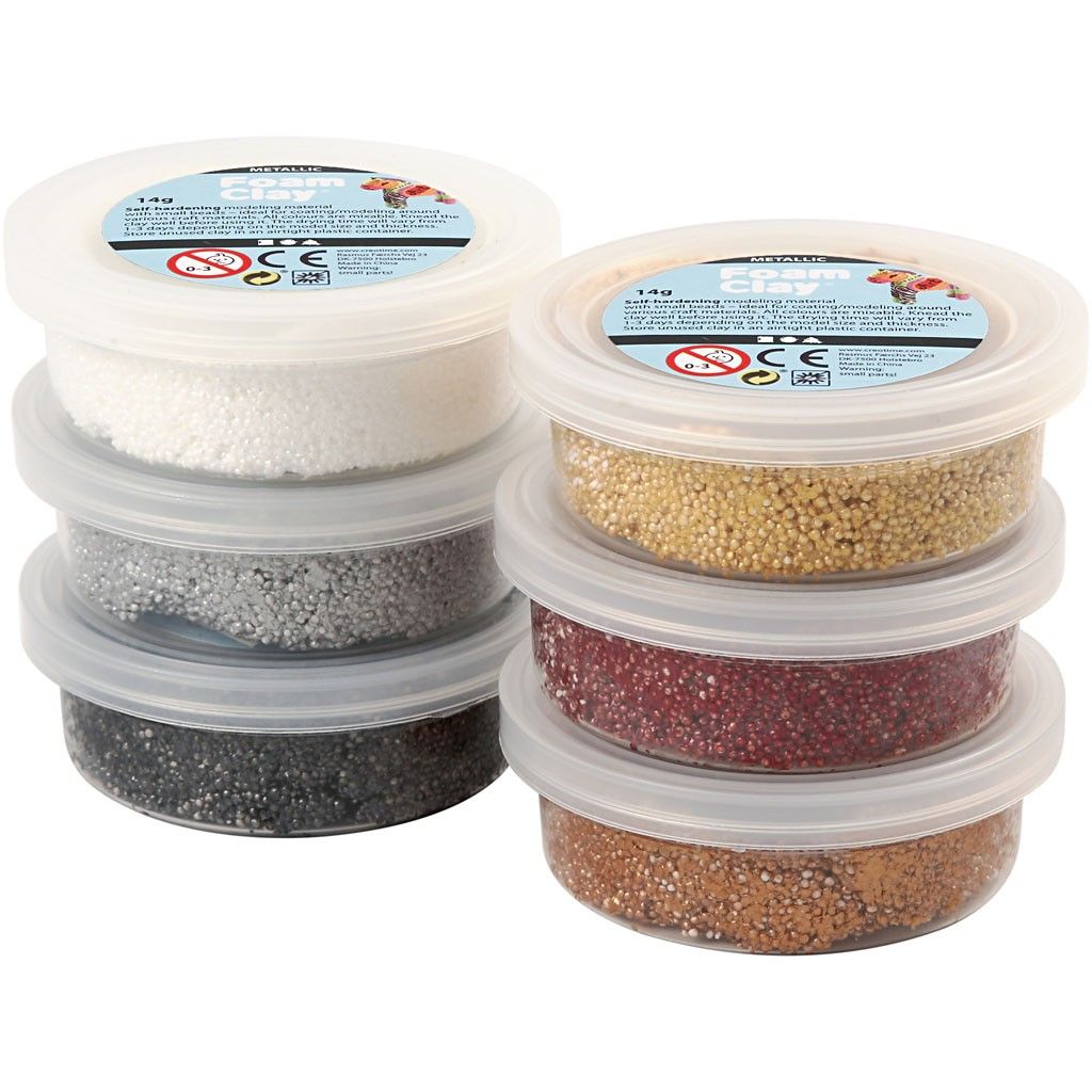 Foam Clay Sortiment, metallic, 6 x 14g sortierte Farben,