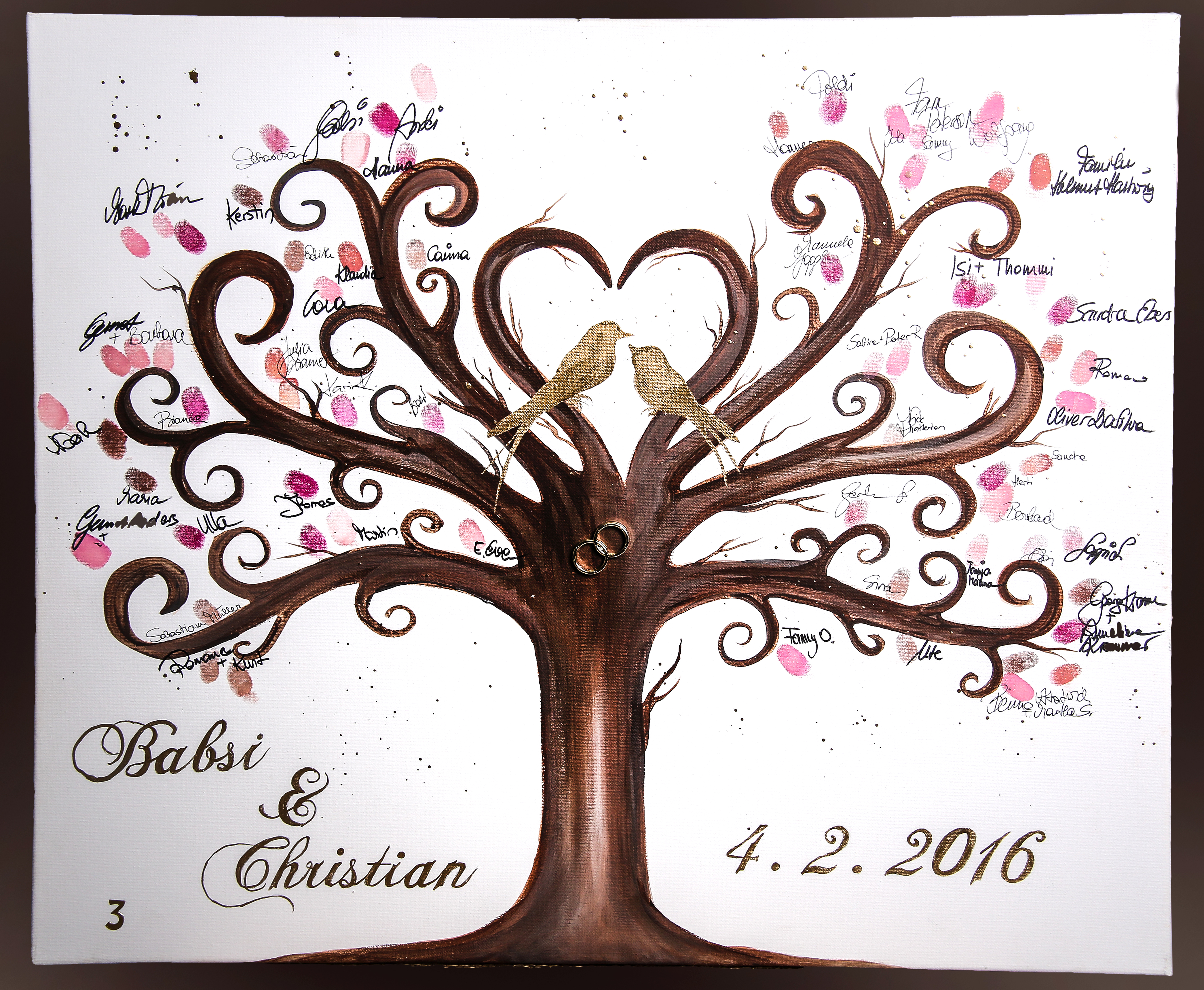 Hochzeitsbaum Design 3 handgemalt, 50x70, auf Keilrahmen, Fingerabdruckbaum, Hochzeitsgeschenk Fingerabdruck, Hochzeitsbild