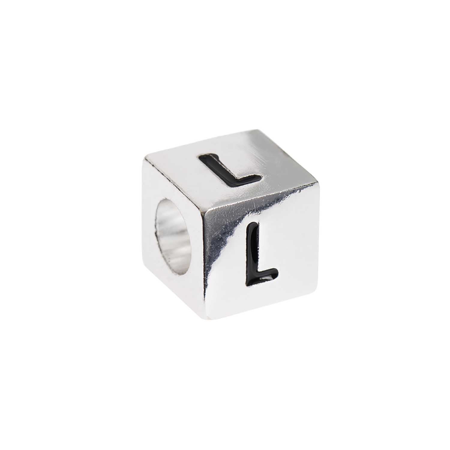 Buchstabenperle-Würfel silber 10x10mm Buchstabenperle-Würfel silber 10x10mm