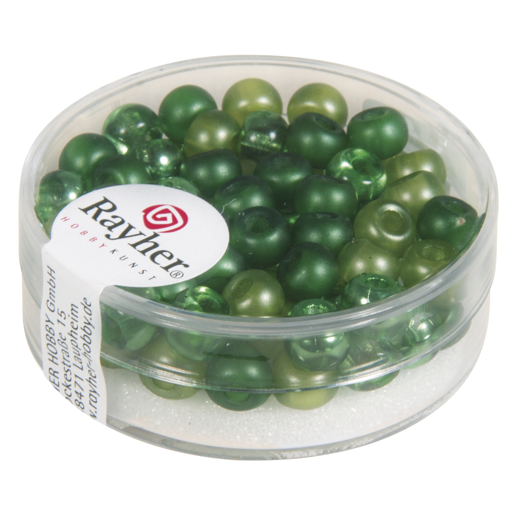 Rocailles Perlen mit Großloch, grün Mix, 5,5mm, 80 Stück