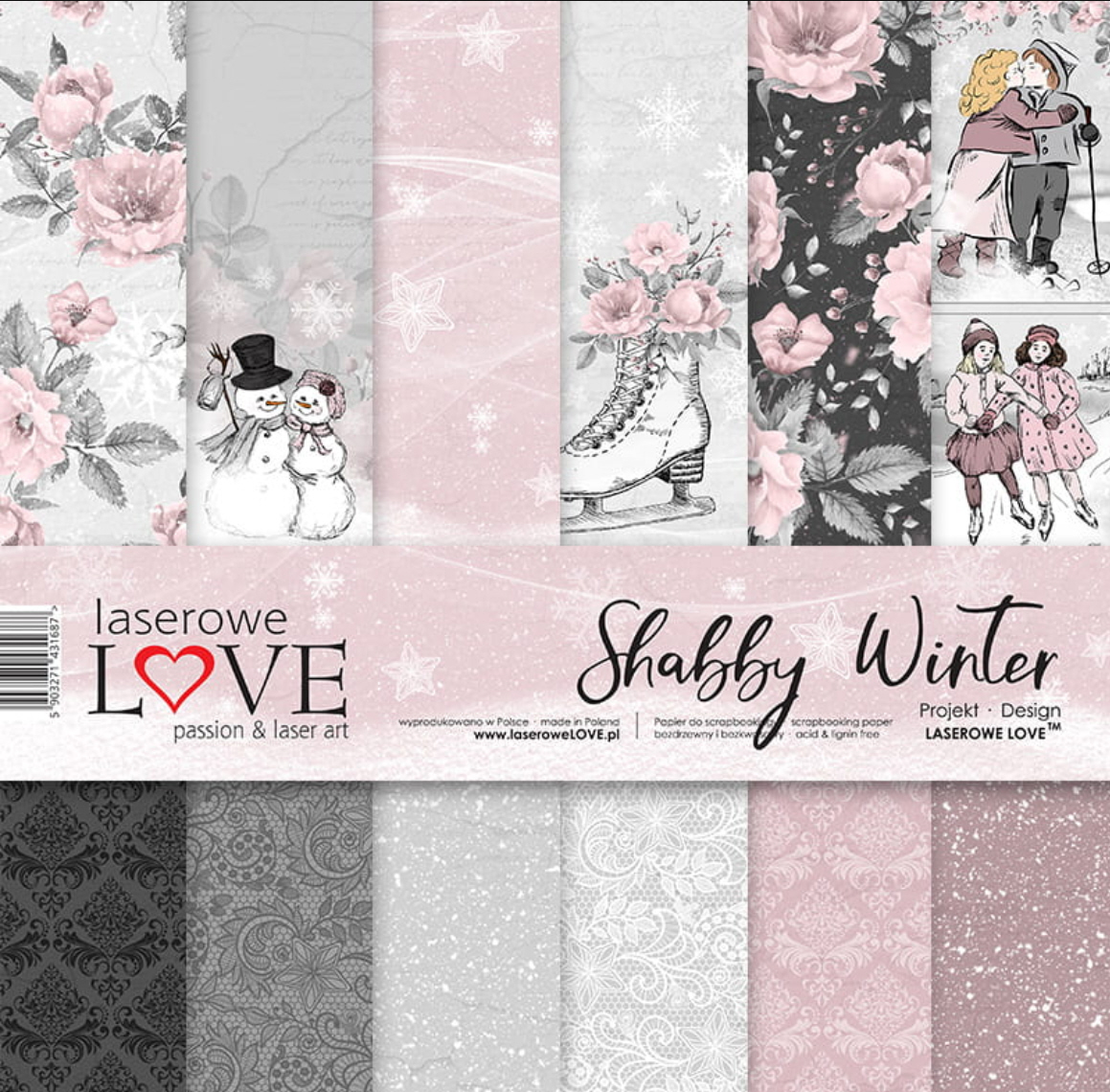 Shabby Winter 30x30cm Scrapbooking-Papier Set 6 Blätter