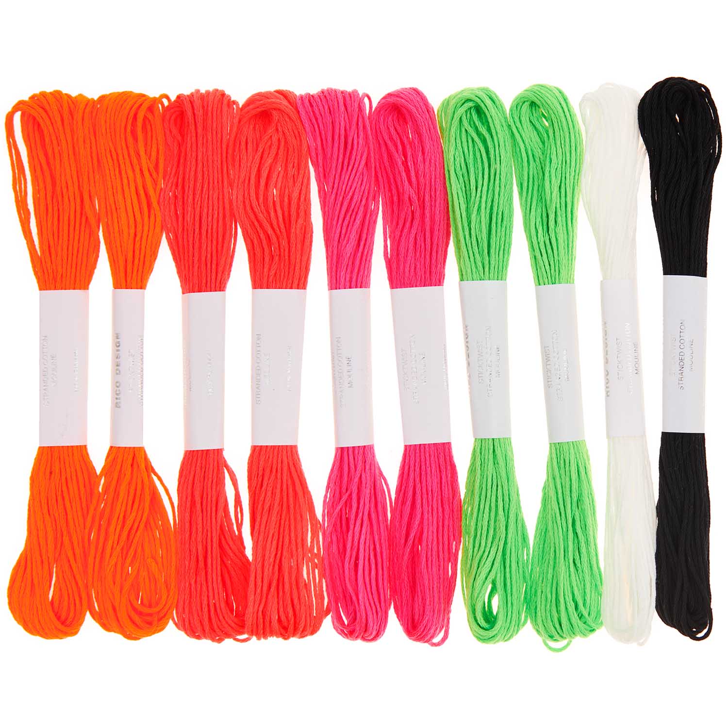 Stickgarnset Neon 100% Baumwolle 6-fädig 6 versch. Farben 8m/Farbe