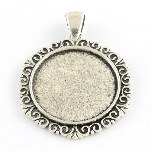 Anhänger Schmuckkessel rund mit Schnörkelrand 43x43x3mm Innen: 25mm 2 Stück 