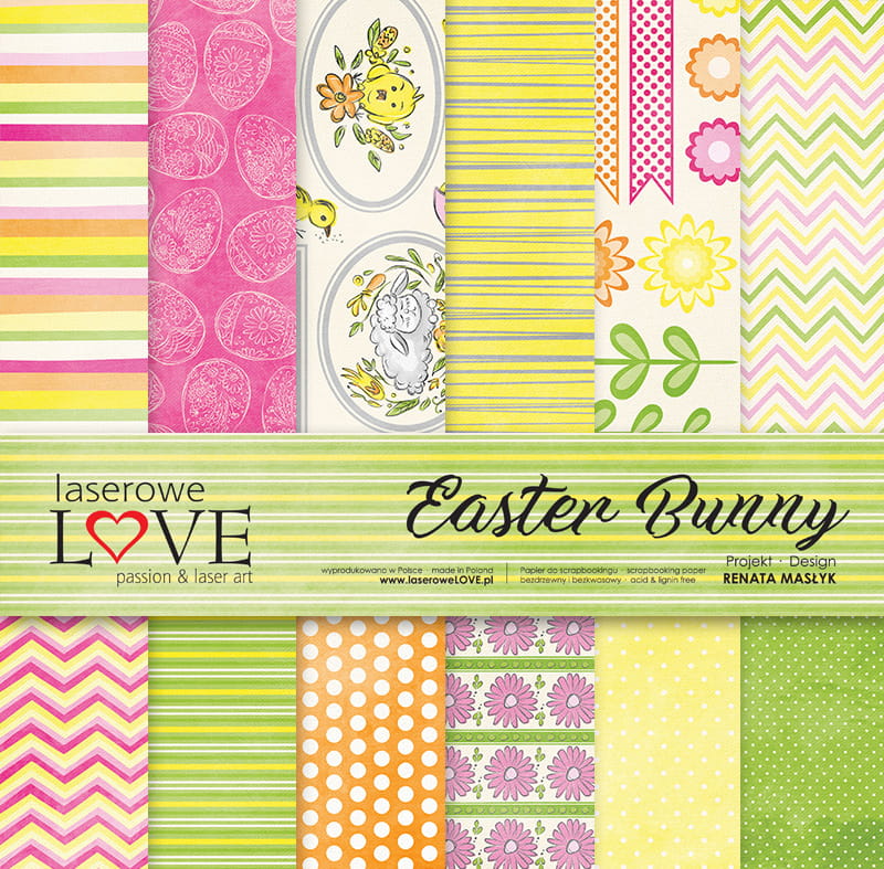 Easter Bunny Scrapbooking Papierset 30x30cm 5 Bögen doppelseitig bedruckt 250g/m²