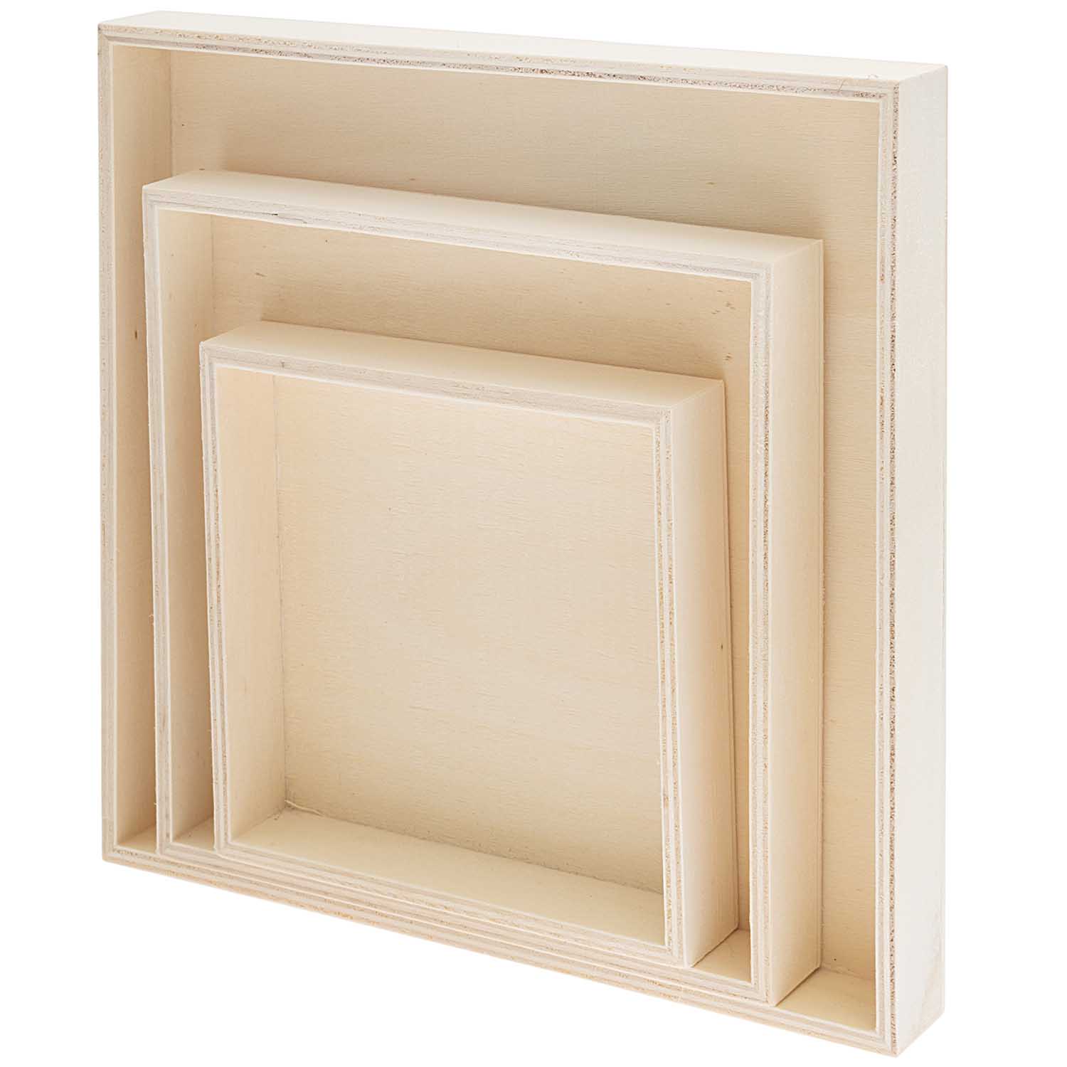 Holztablett quadratisch natur 12x12cm / 16x16cm / 20x20cm 3 Stück 100% FSC