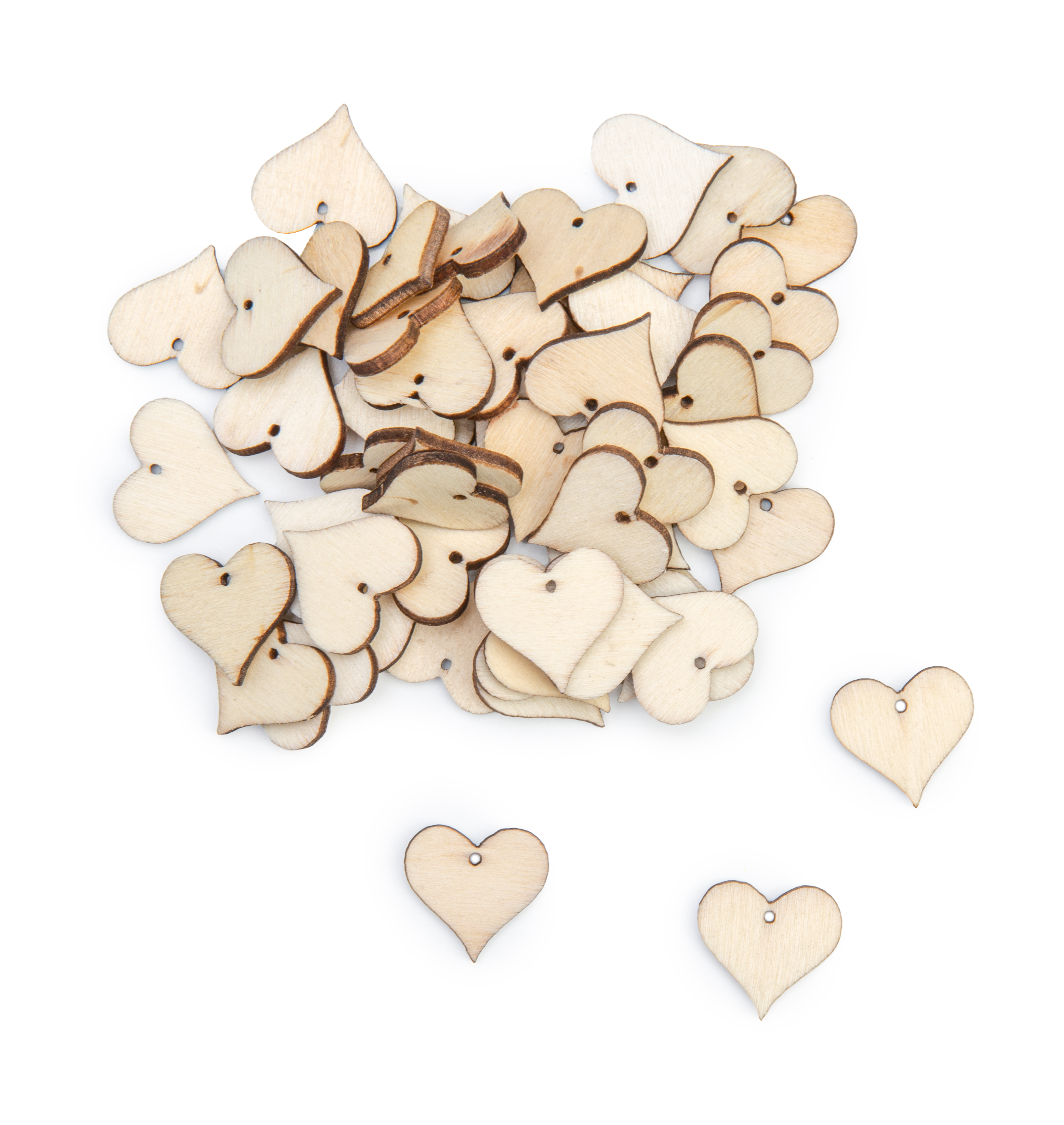 Holzherzen Lasercut 2cm natur mit Loch 100 Stück Holzherzen Lasercut 2cm natur mit Loch 100 Stück