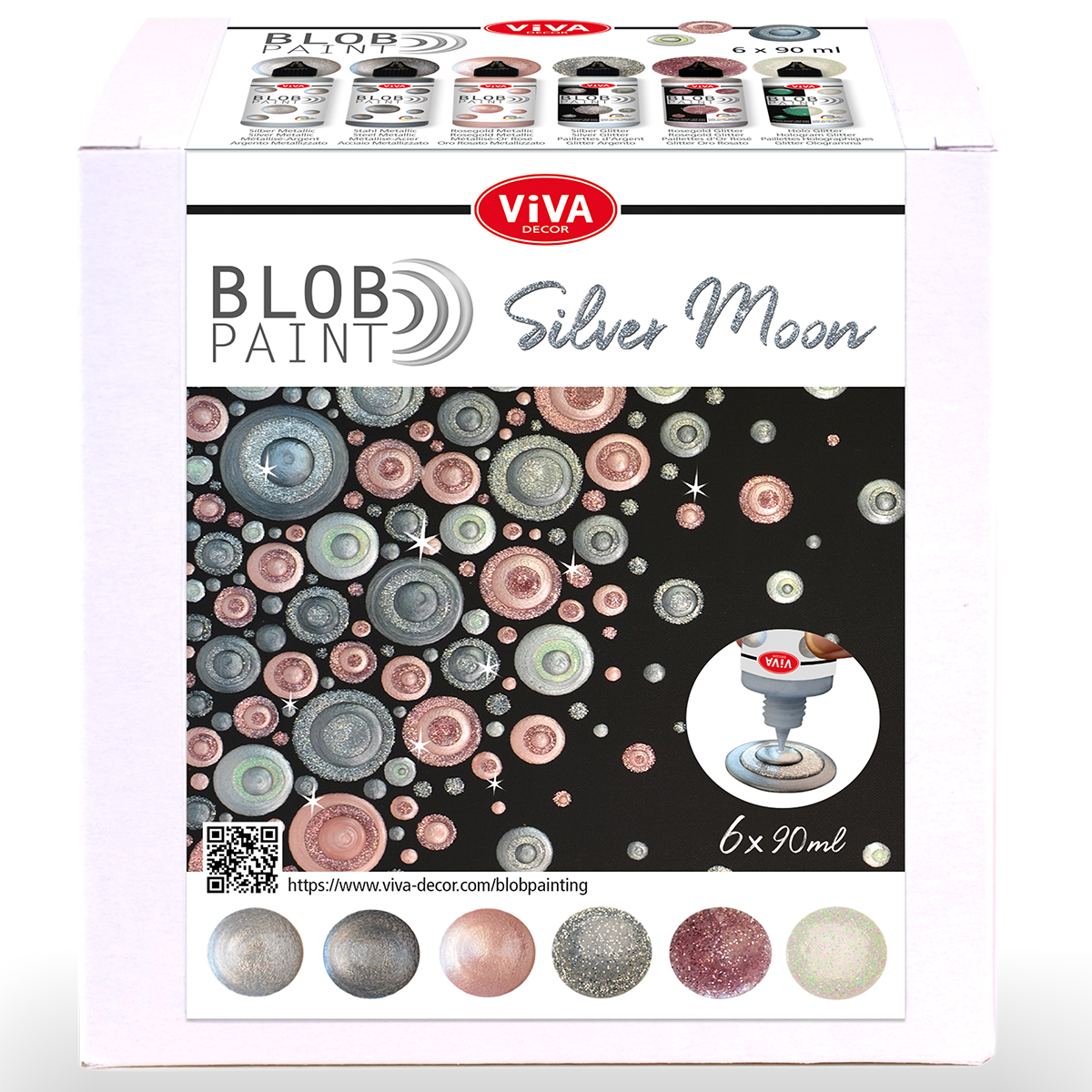 Blob Paint Set Silver Moon, 6 x 90ml