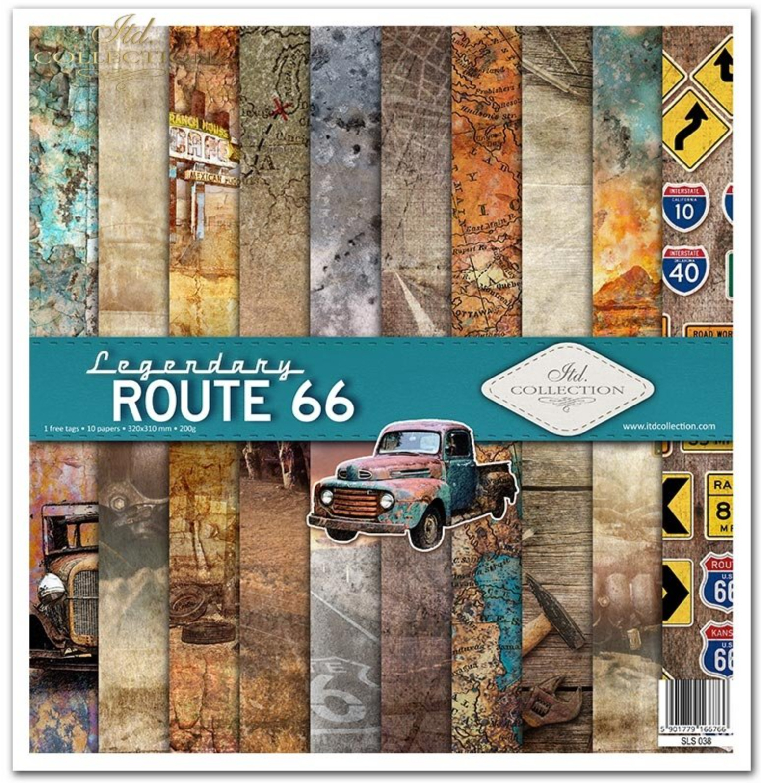 Papier-Set Legendäre Route 66 10 Blatt 320x310mm 200g 