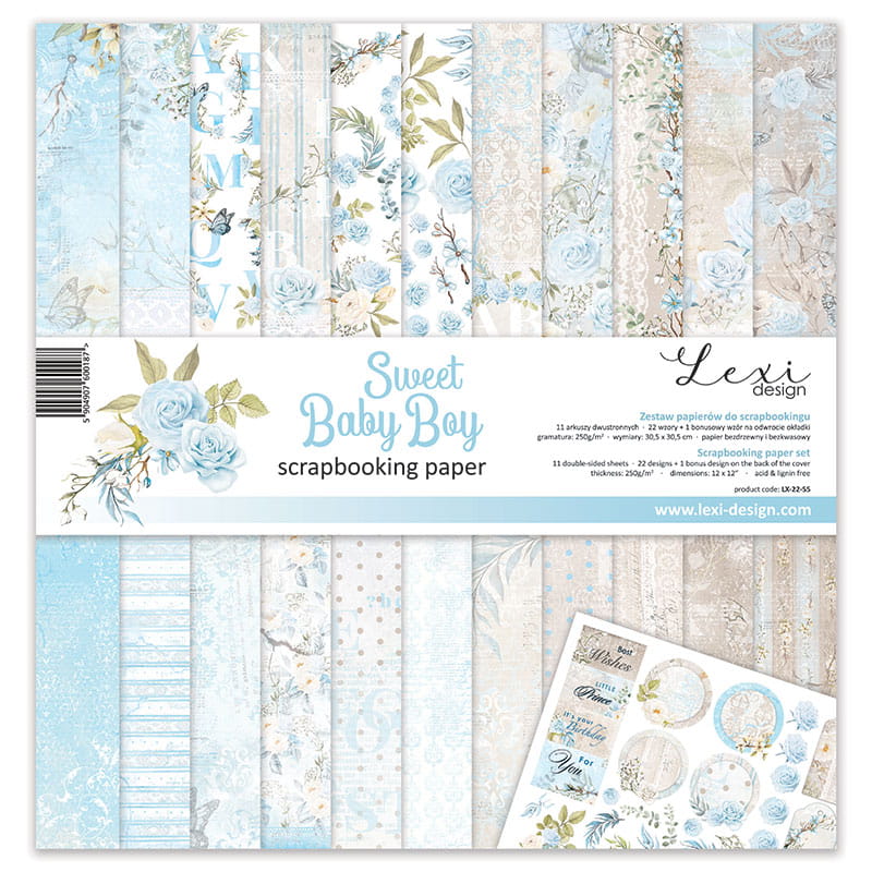 Sweet Baby Boy Scrapbooking Papier Set 11 Blatt doppelseitig 30,5x30,5cm 