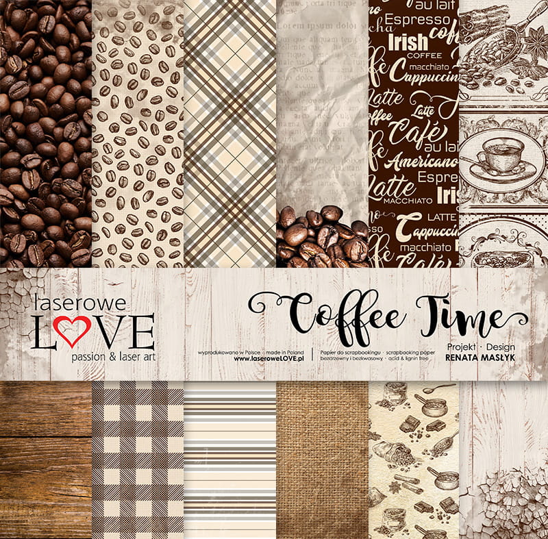 Coffee Time Scrapbooking Papierset 30x30cm 5 Bögen doppelseitig bedruckt 250g/m²