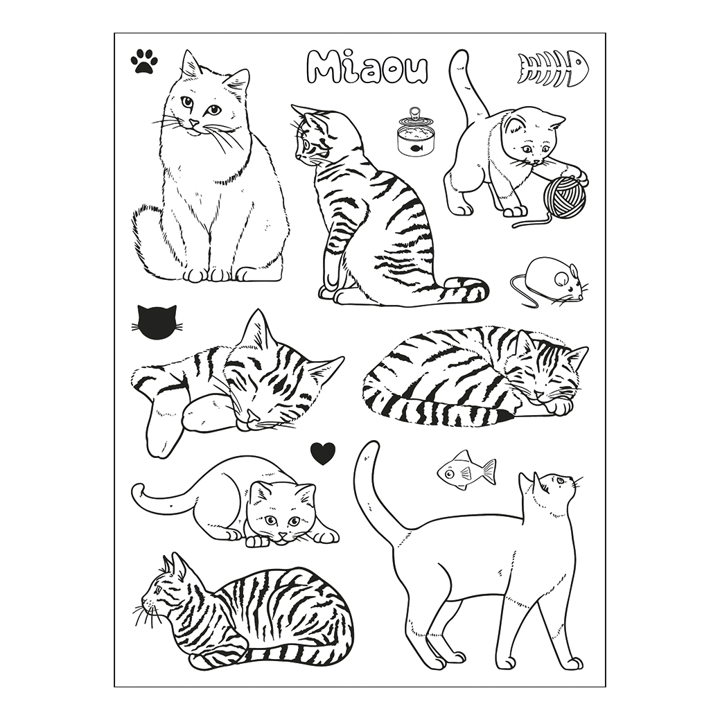 Aladine Creative Stamp Katzen Set 16 Stempel + 1 Stempelkissen 