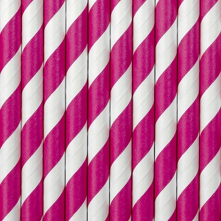 Papier Strohhalme Paperstrws, gestreift pink-weiss, 10 Stück/Packung