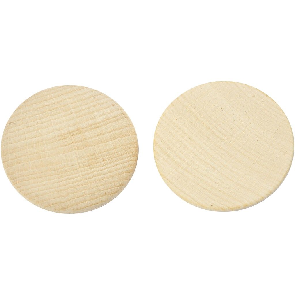 Holz Platine rund 5 cm gewölbt, Holz Button, Rückseite flach, per Stück