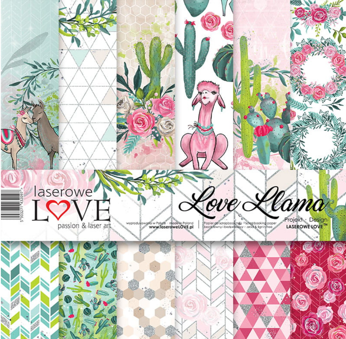 Love Llama 30x30cm Scrapbooking-Papier Set 6 Blätter