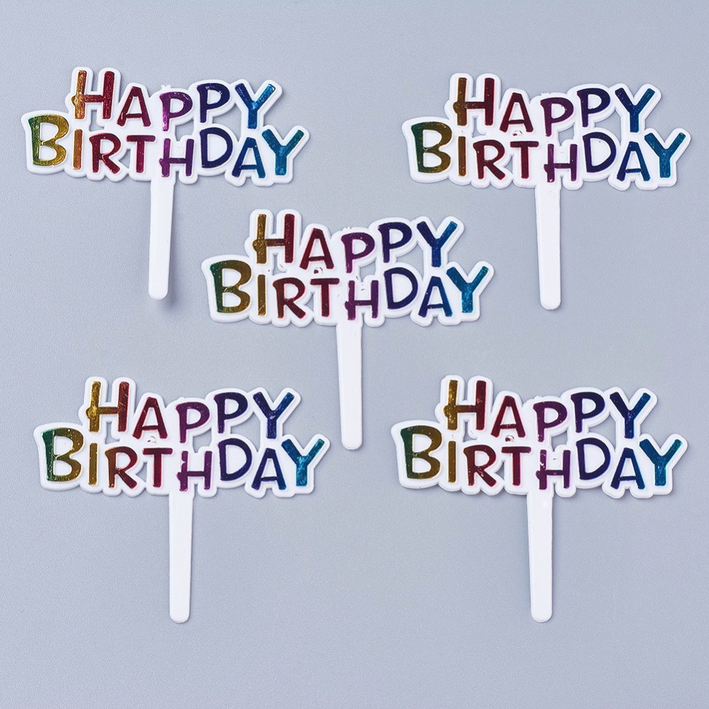 Cake Topper Happy Birthday bunt, 5 Stück Kunststoff