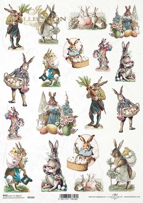 Decoupage-Papier Osterhasen Vintage A4 - 210x297 mm 1 Stück 