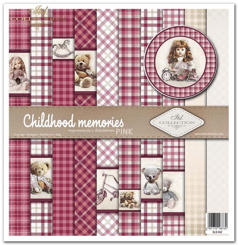 Scrapbooking Papier Set Childhood Memories rosa 10 Bögen 31x32cm 200g/m²