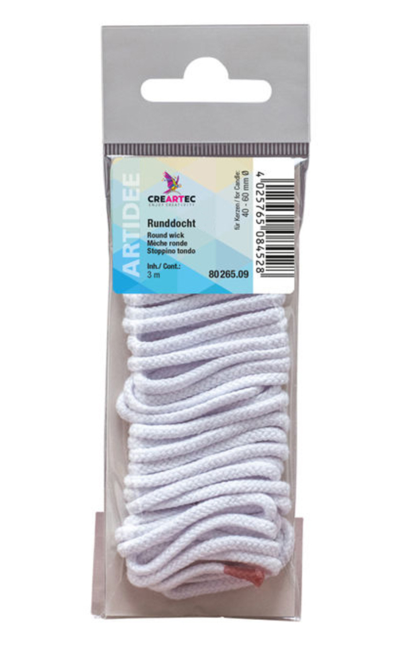 Runddocht 3mm   Round Wick für Kerzen von 60-80mm Durchmesser
