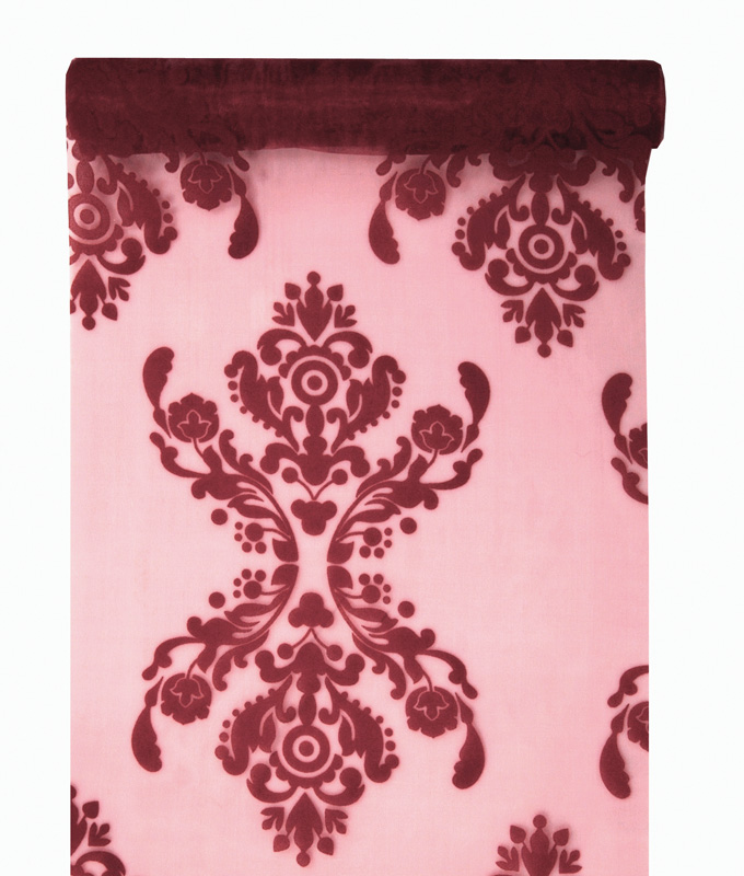 Tischläufer Printed Organza Muster Ornament dunkelrot  0,36x9m