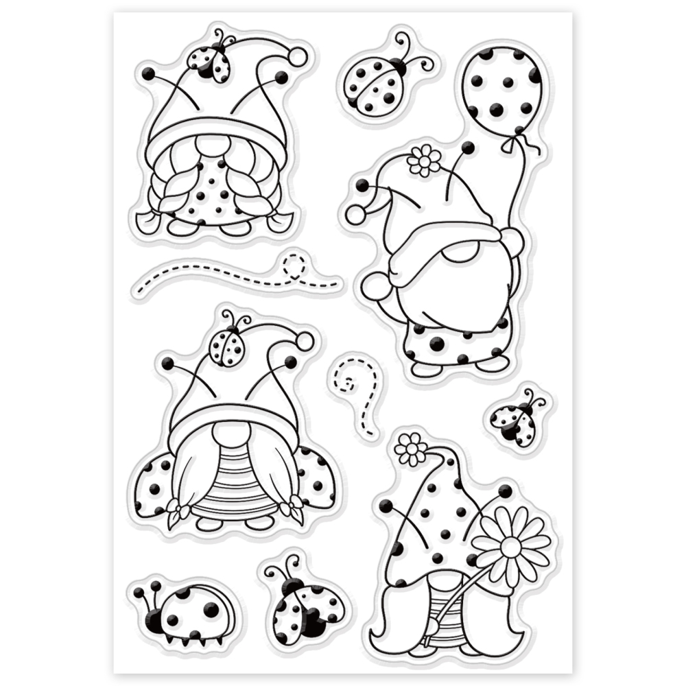 Silikonstempel Gnome mit Marienkäfer-Set 16x11cm 1 Bogen 