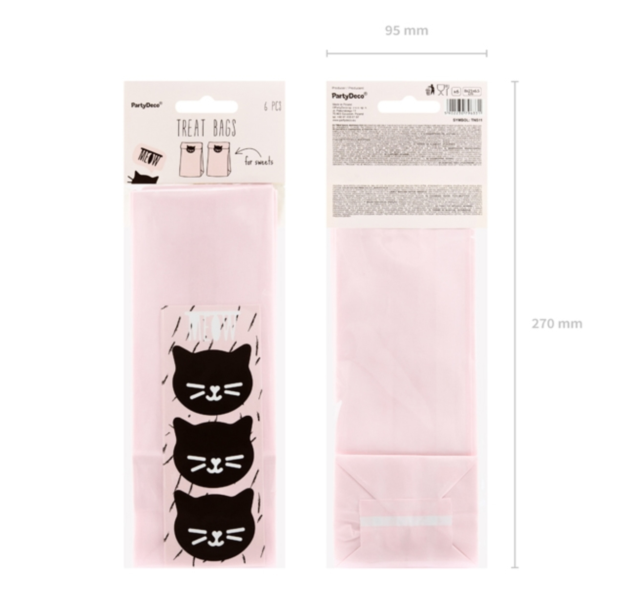 Treat Bags Bodenbeutel Papiertüte rosa Meow Katze 8x21x6,5cm 6 Stück