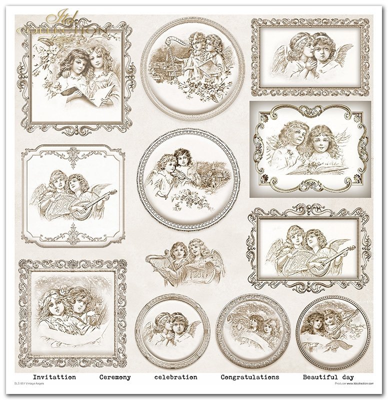 Scrapbookingpapier Set Vintage Angels 310x320 mm 11 Blatt