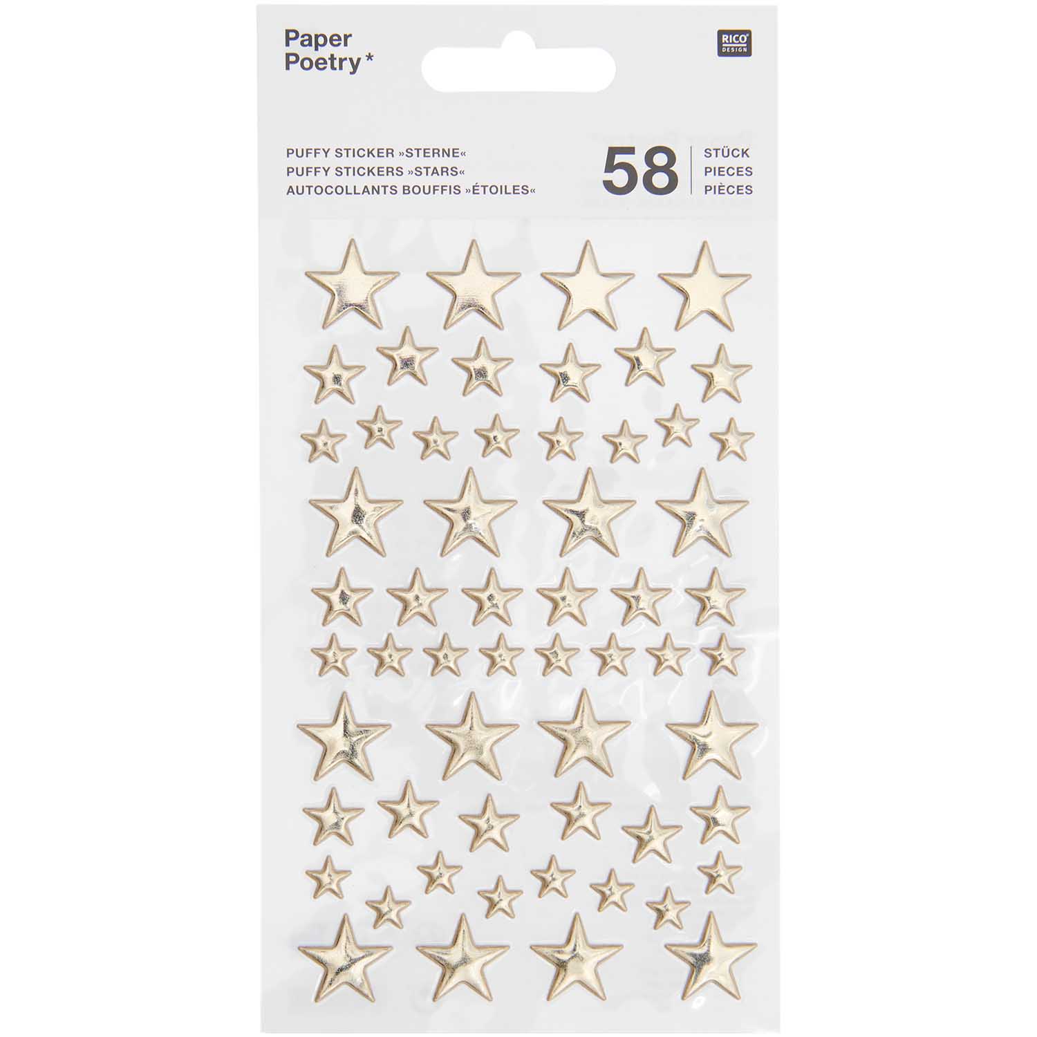 Sticker Puffy Sterne gold 58 Stück 