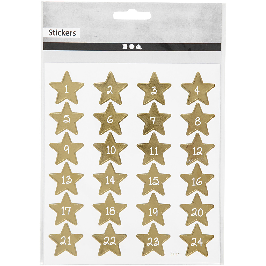 Adventkalender-Zahlen Sterne gold Nummern 1-24 2,5x2,5cm 24 Stück 