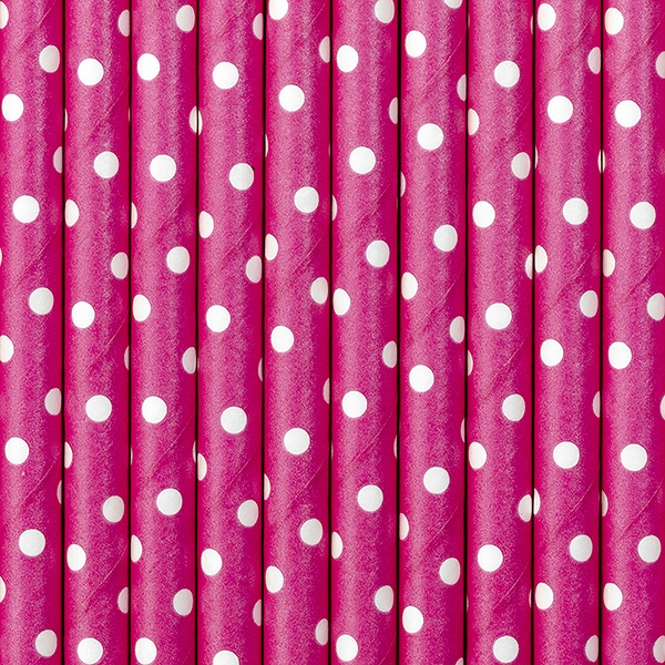 Papier Strohhalme , gepunktet pink-weiss, Paper Straws, 10 Stück/Packung