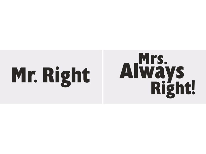 Schilder:  Mr. Right, Mrs. always Right, 2 Stück/Packung