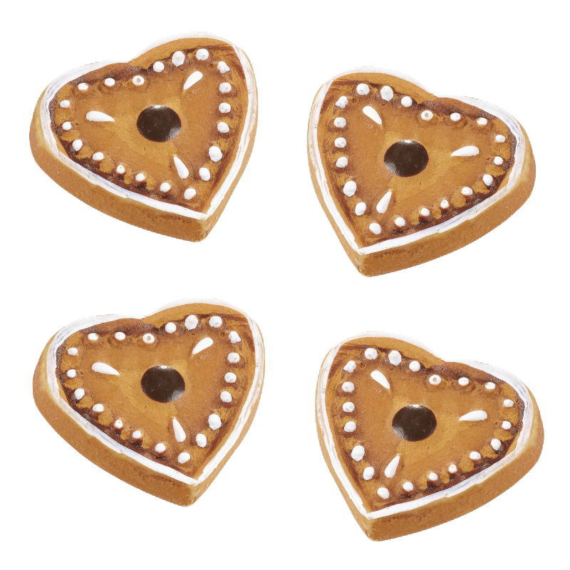 Mini Lebkuchenherzen 2,5cm 4 Stück mit Klebepunkt Mini Lebkuchenherzen 2,5cm 4 Stück mit Klebepunkt