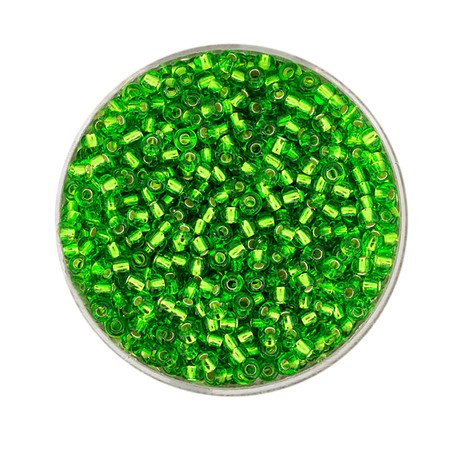 Rocailles hellgrün mit Silbereinzug 2,6mm, 17g/Dose Glasperlen Indianerperlen