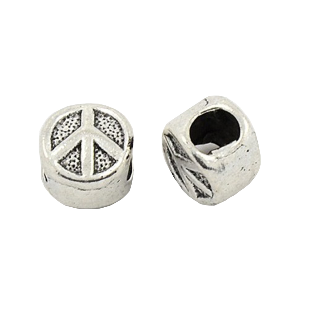 Großlochperle metall, Peace, 10x7mm, 5 mm Lochbohrung, per Stück