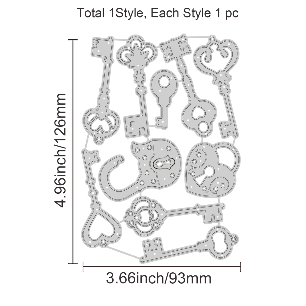 Stanzschablone Schlüssel und Schloss Set 12,7x9,3x0,08cm