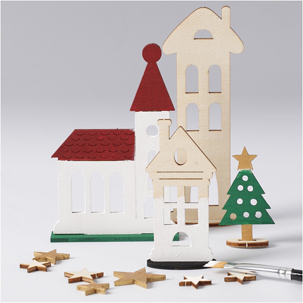 Holzfiguren Weihnachtsstadt  zum Aufstellen, Sperrholz20x17,5mm, 3mm dick, 