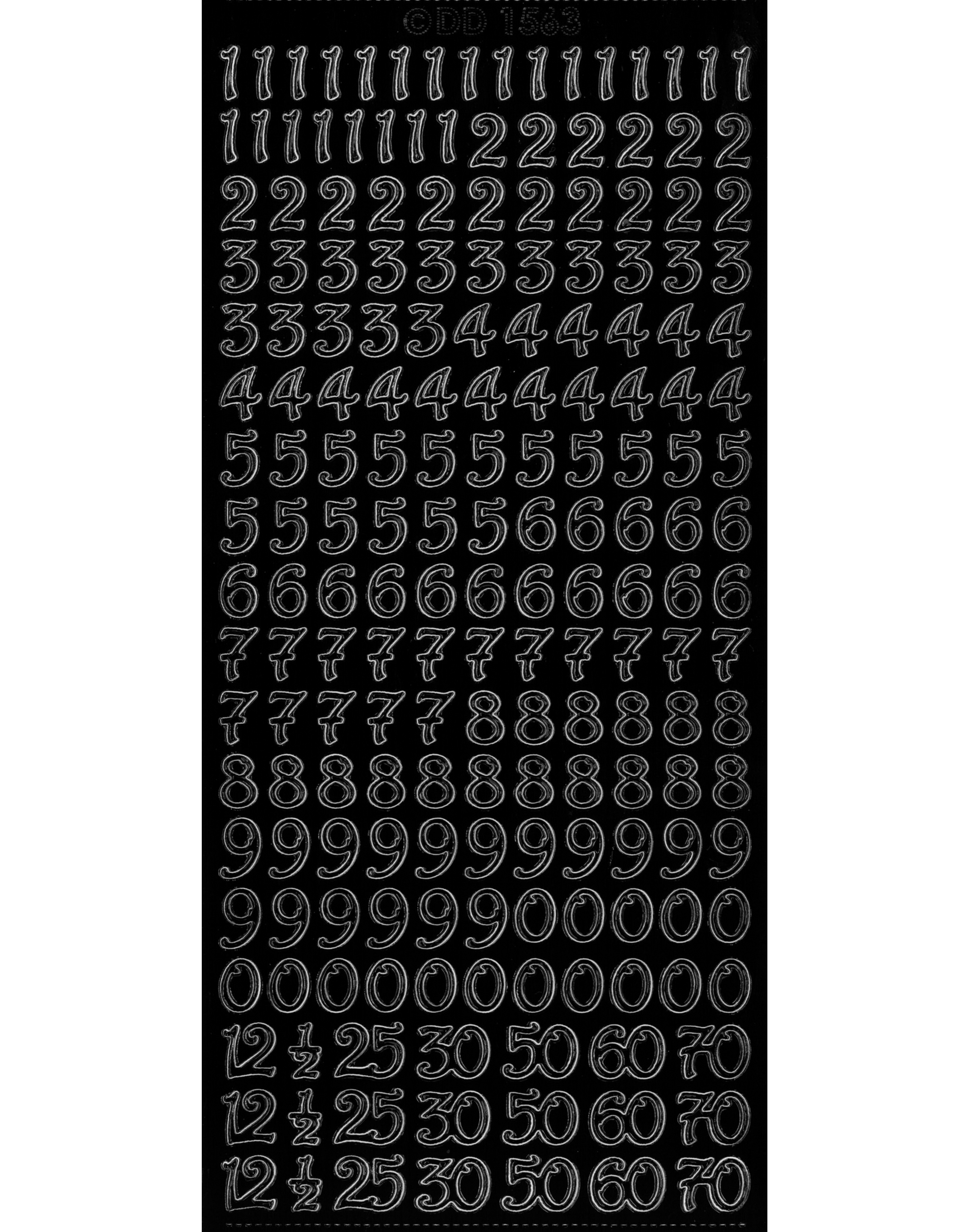 Shiny Outline Stickers Zahlen verschnörkelt Numbers 123 curled schwarz Konturensticker 10x23cm Bogen