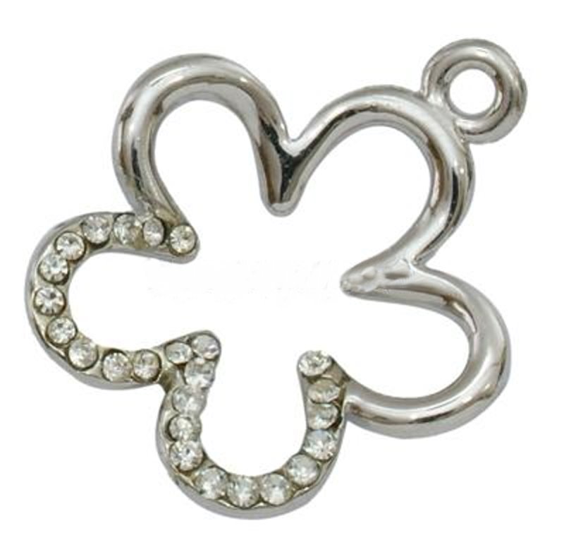 Metallanhänger Blume mit Strass, 27 x 31mm