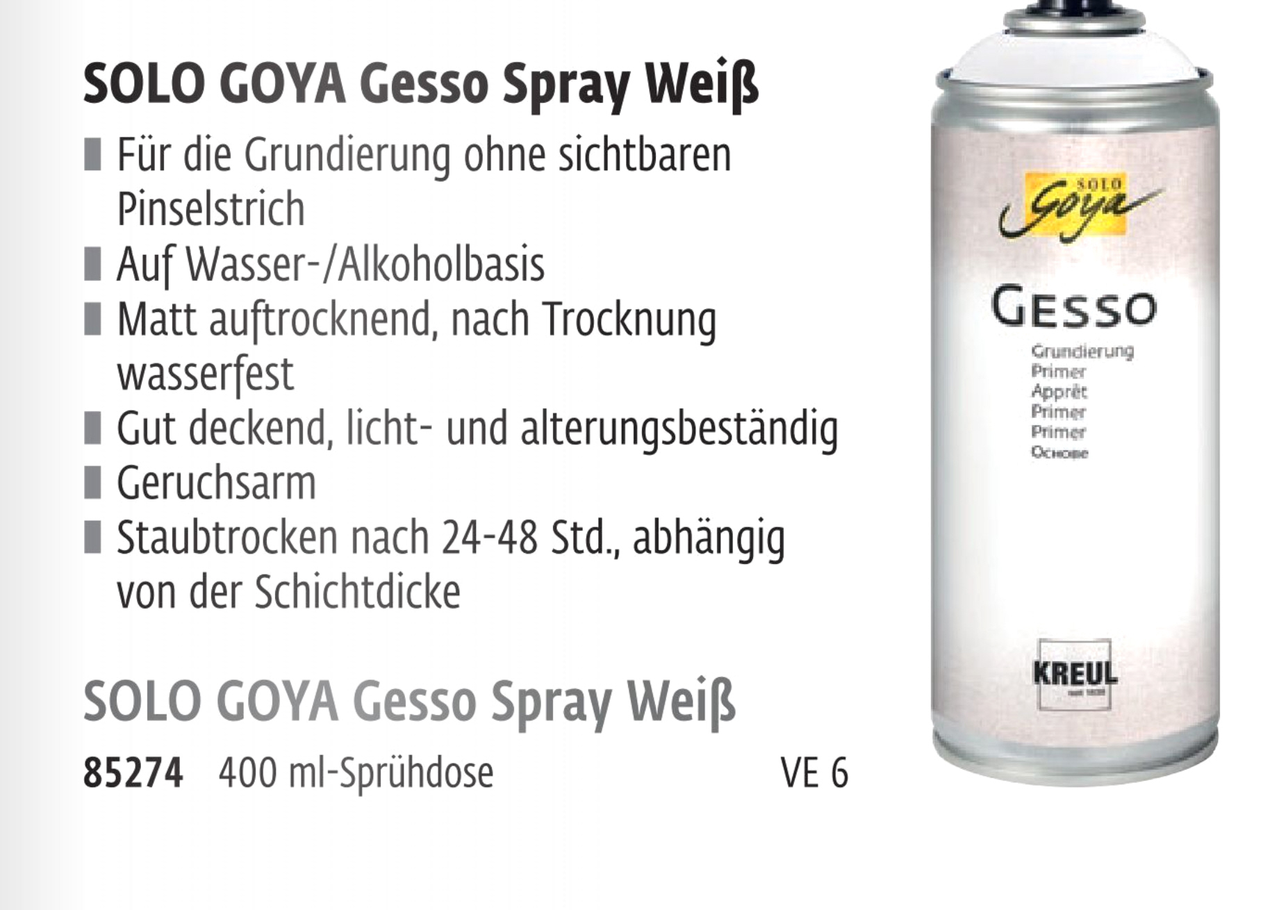 SOLO GOYA Gesso Spray weiß Grundierung 400ml