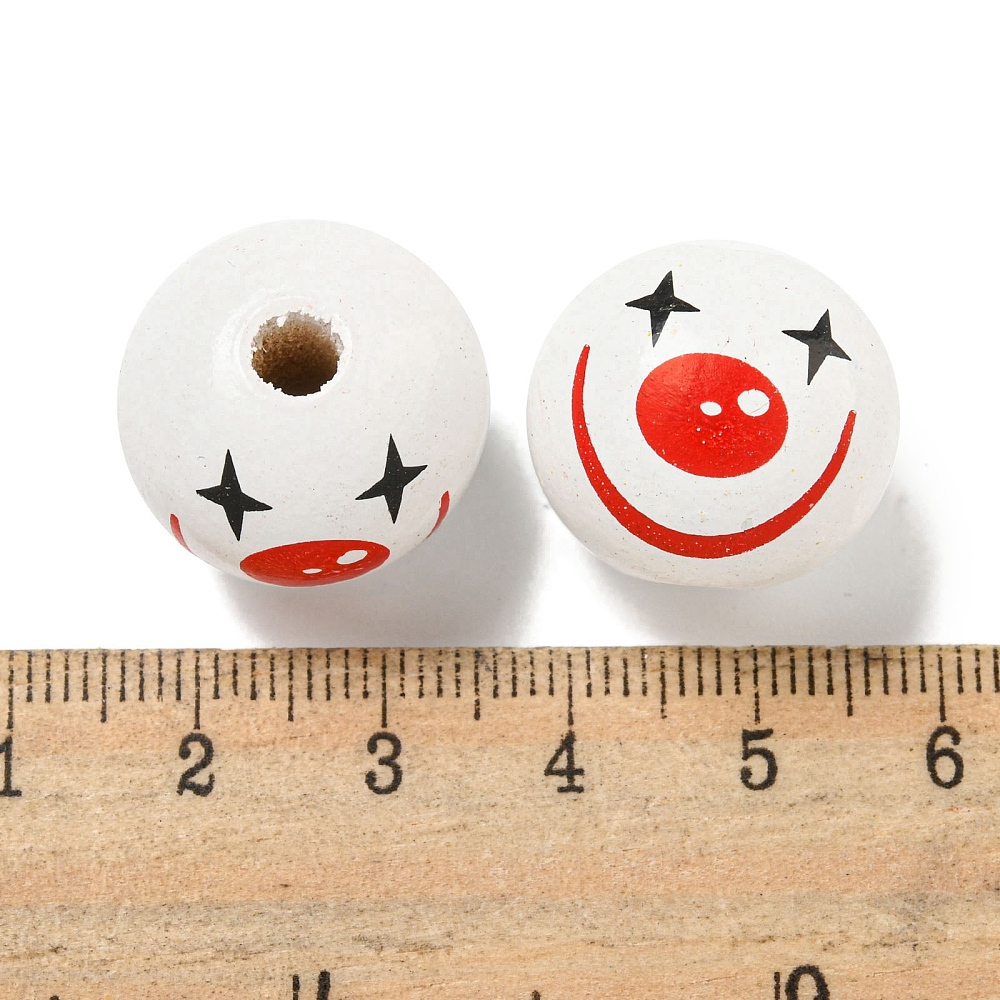 Clown-Gesicht bedruckt 20mm Holzkugel weiß/rot 10 Stück/ Packung Clown-Gesicht bedruckt 20mm Holzkugel weiß/rot 10 Stück/ Packung