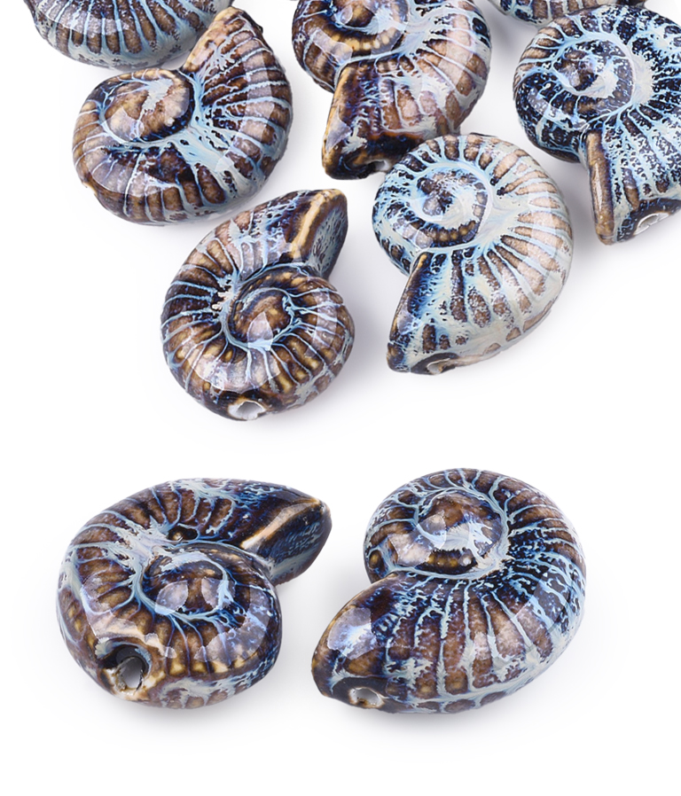 Handgefertigte Porzellanperle Meerschnecke glasiert ca. 40x30mm Loch 2,5-3,5mm 1 Stück 